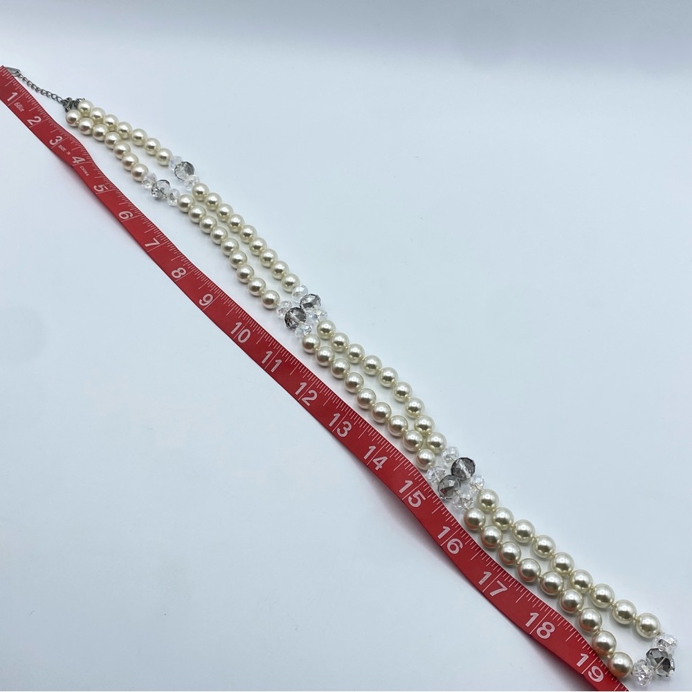 Kissaka Signed Hand Knotted Faux Glass Pearl Necklace Faceted Crystal Long - Picture 7 of 8